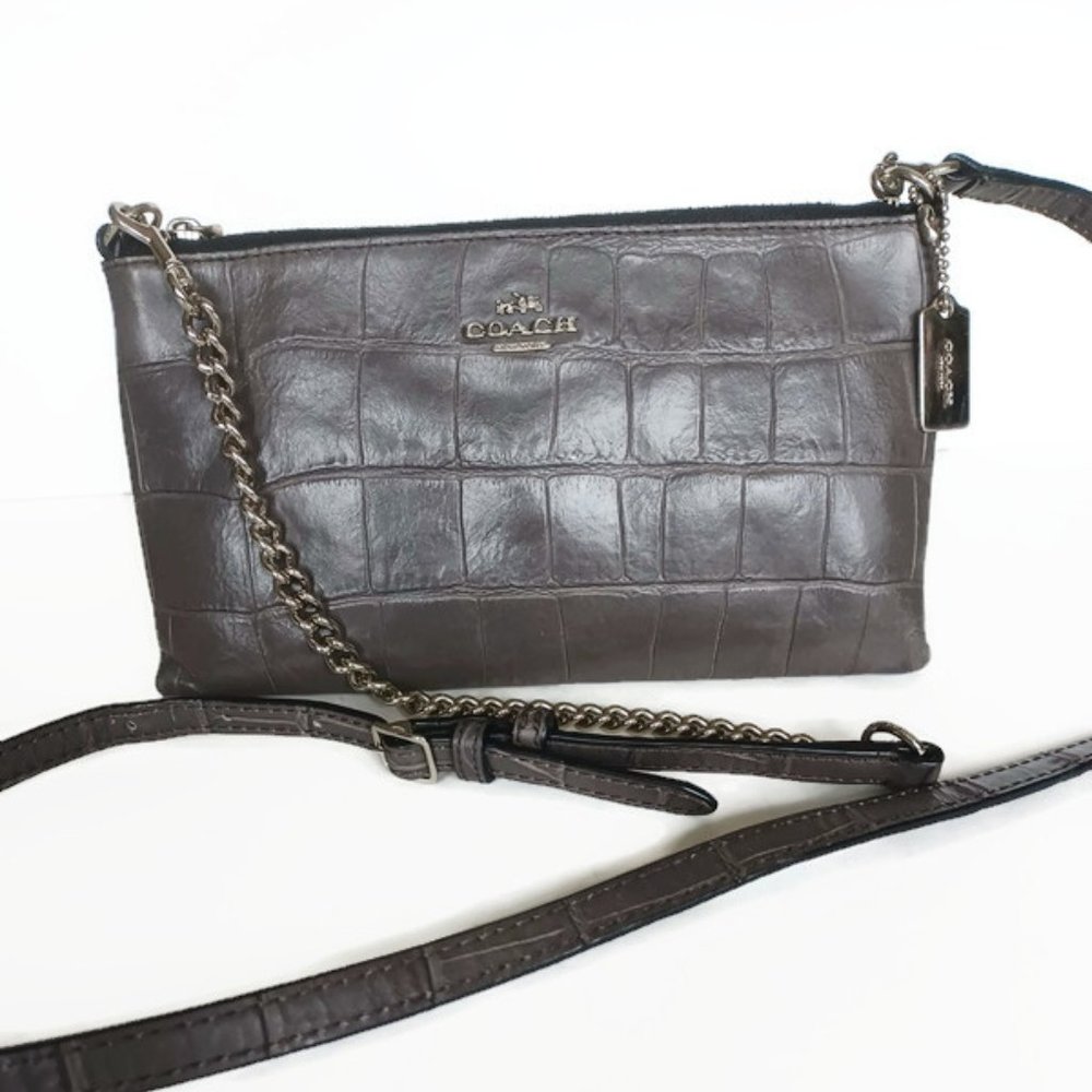 Coach Crocodile-embossed leather clutch/crossbody